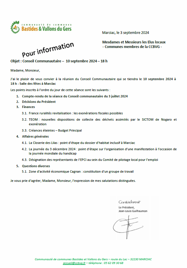 Conseil communautaire 10/09/2024