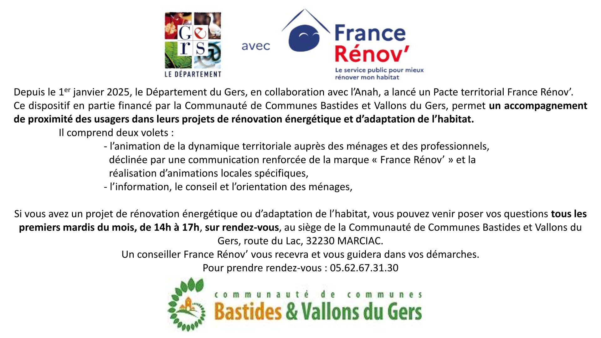 Permanences France Rénov&rsquo; à Marciac