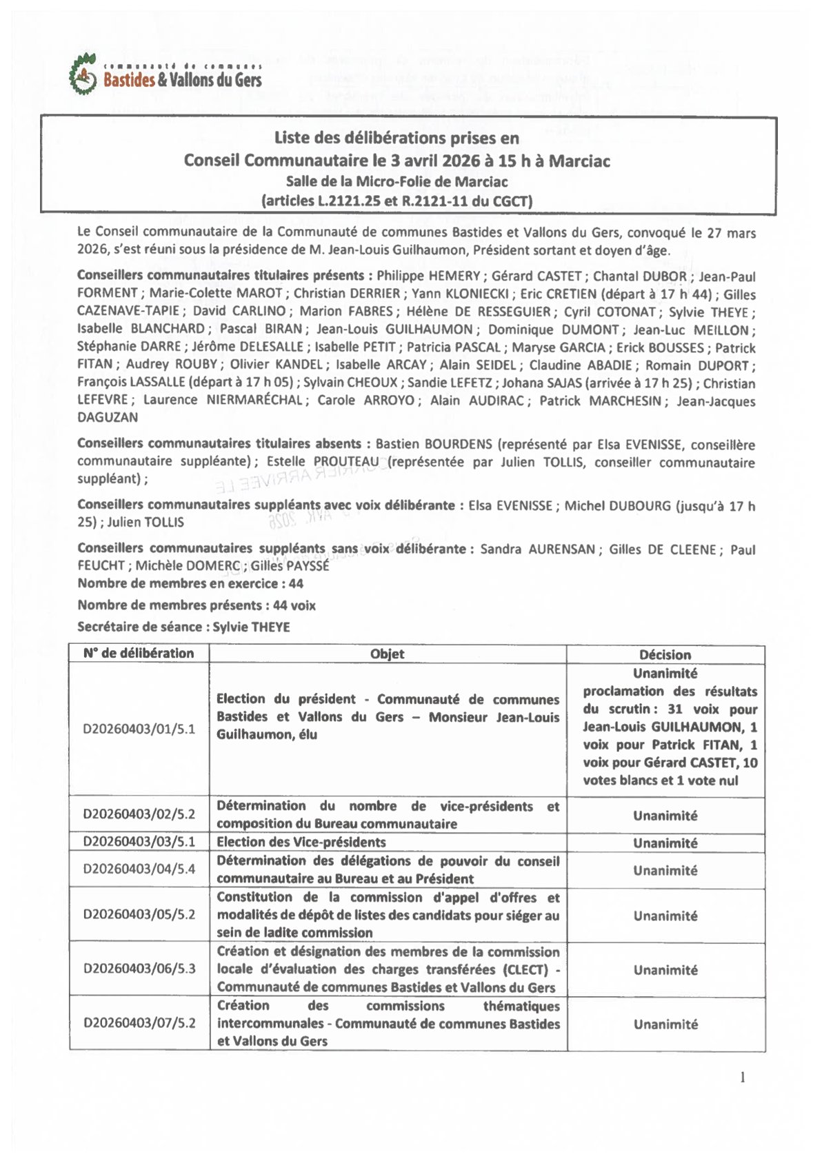 Conseil communautaire du