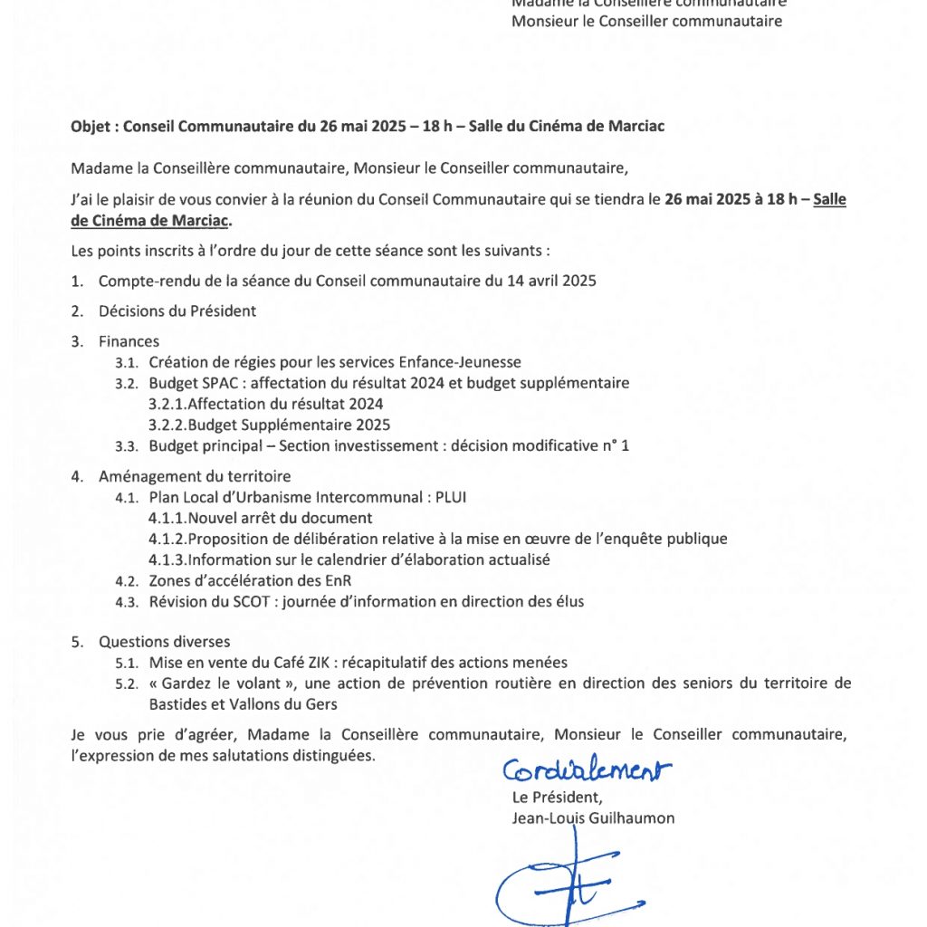 Invitation au Conseil Communautaire