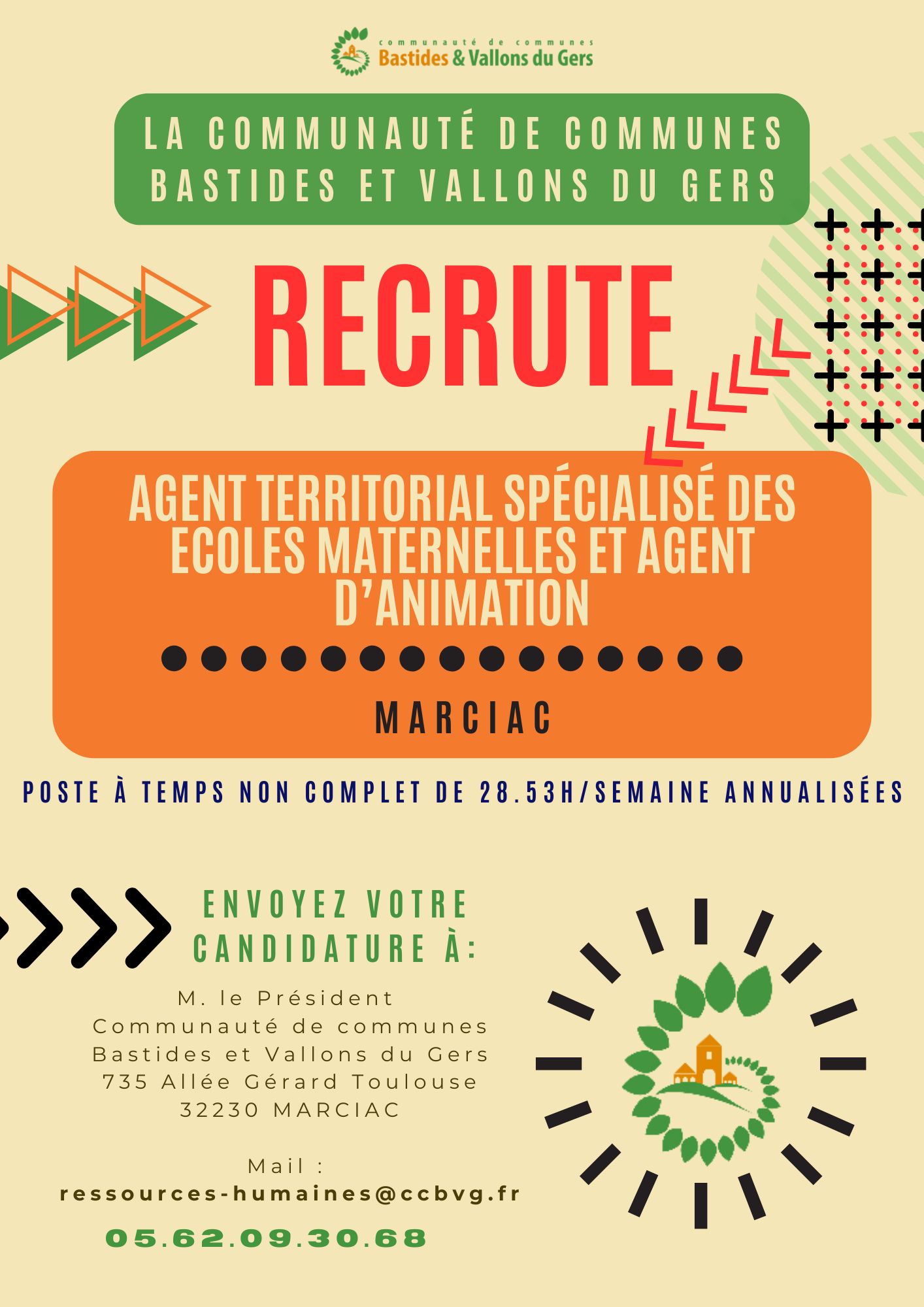 La communauté de communes recrute un Agent Territorial Spécialisé des Ecoles Maternelles et Agent d&rsquo;Animation