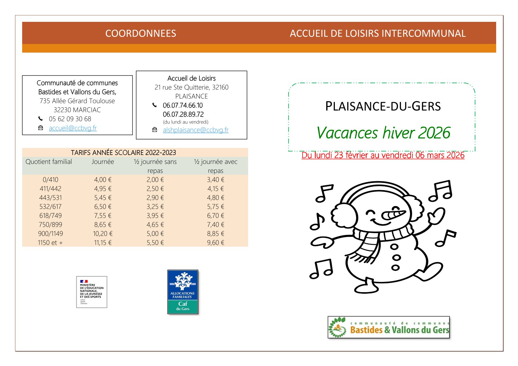 Vacances d&rsquo;hiver 2026 : le programme de l&rsquo;ALSH de Plaisance