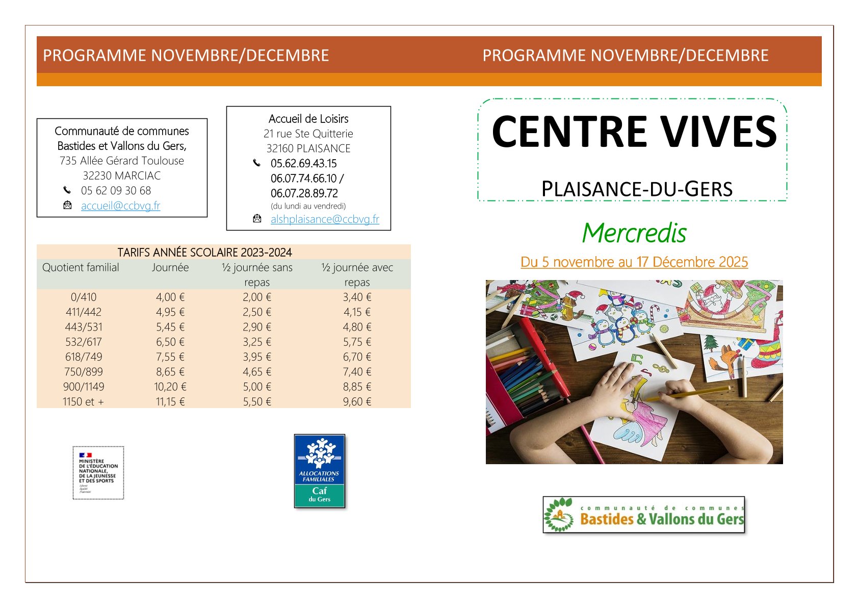 Mercredis de novembre à décembre à l&rsquo;ALSH de Plaisance : le programme