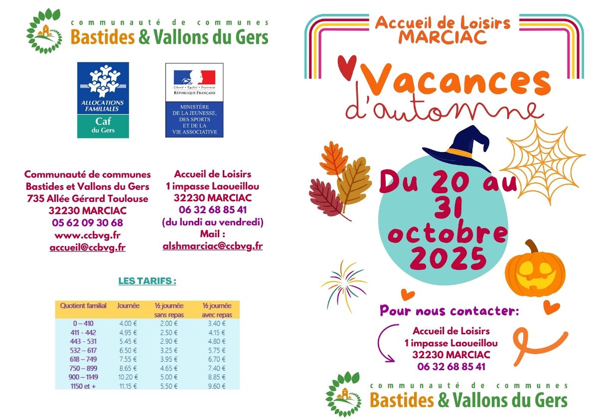 Programme des vacances d&rsquo;automne 2025-2026 à Marciac