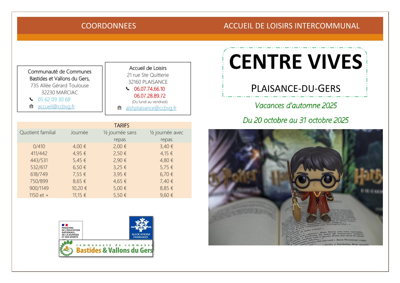 Programme des vacances d&rsquo;automne 2025-2026 au Centre Vives de Plaisance