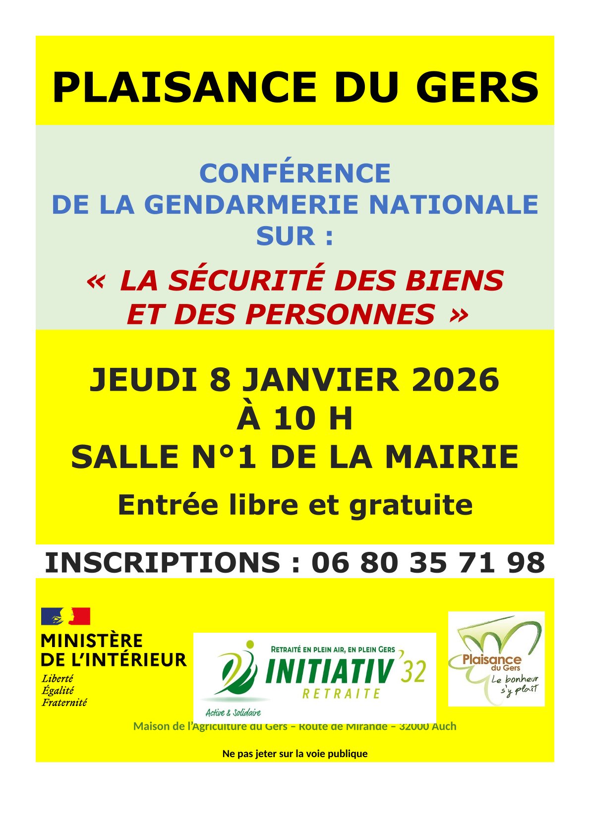 La sécurité des biens et des personnes : conférence de la Gendarmerie Nationale jeudi 8 janvier 2026 à Plaisance
