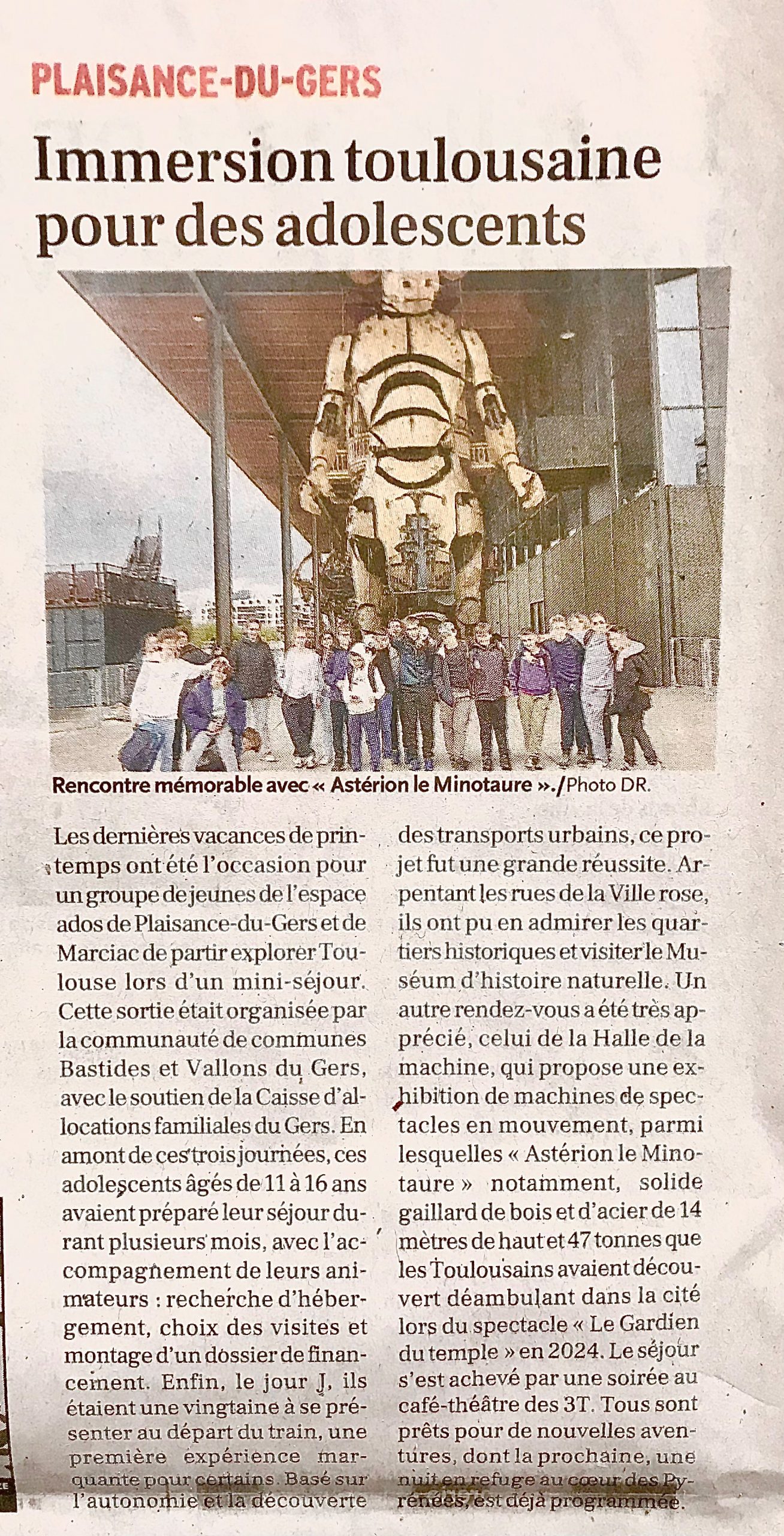 Article La Dépêche : le séjour des ados à Toulouse
