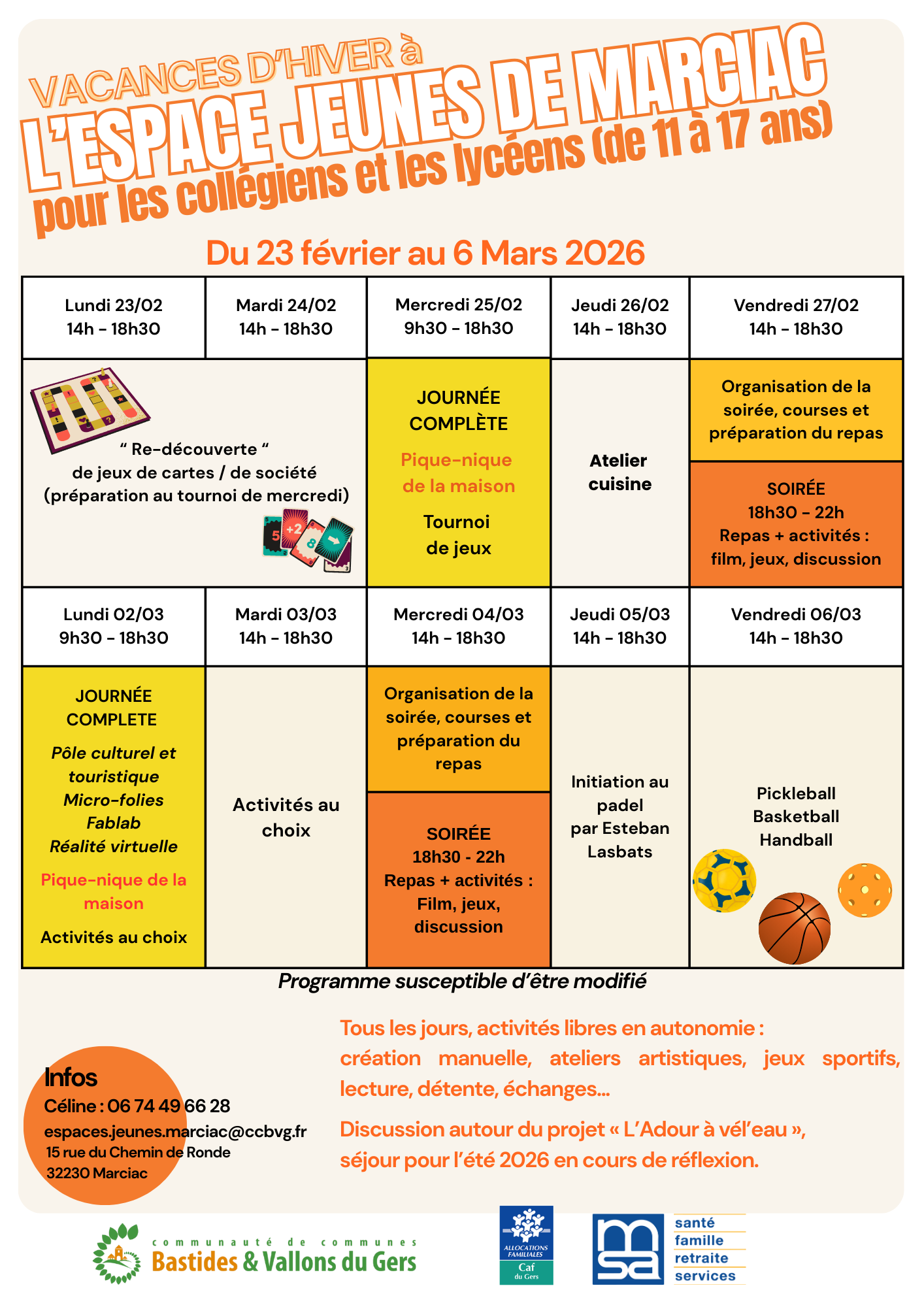 Espace jeunes de Marciac : le programme des vacances d&rsquo;hiver 2026