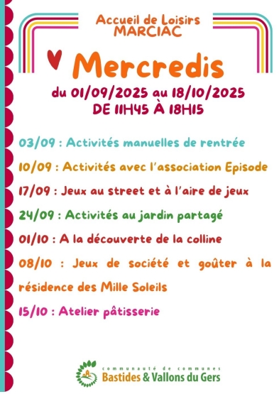 Les mercredis de l&rsquo;ALSH de Marciac : programme de septembre à octobre