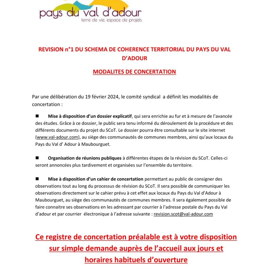 Affiche pour disposer du registre de concertation