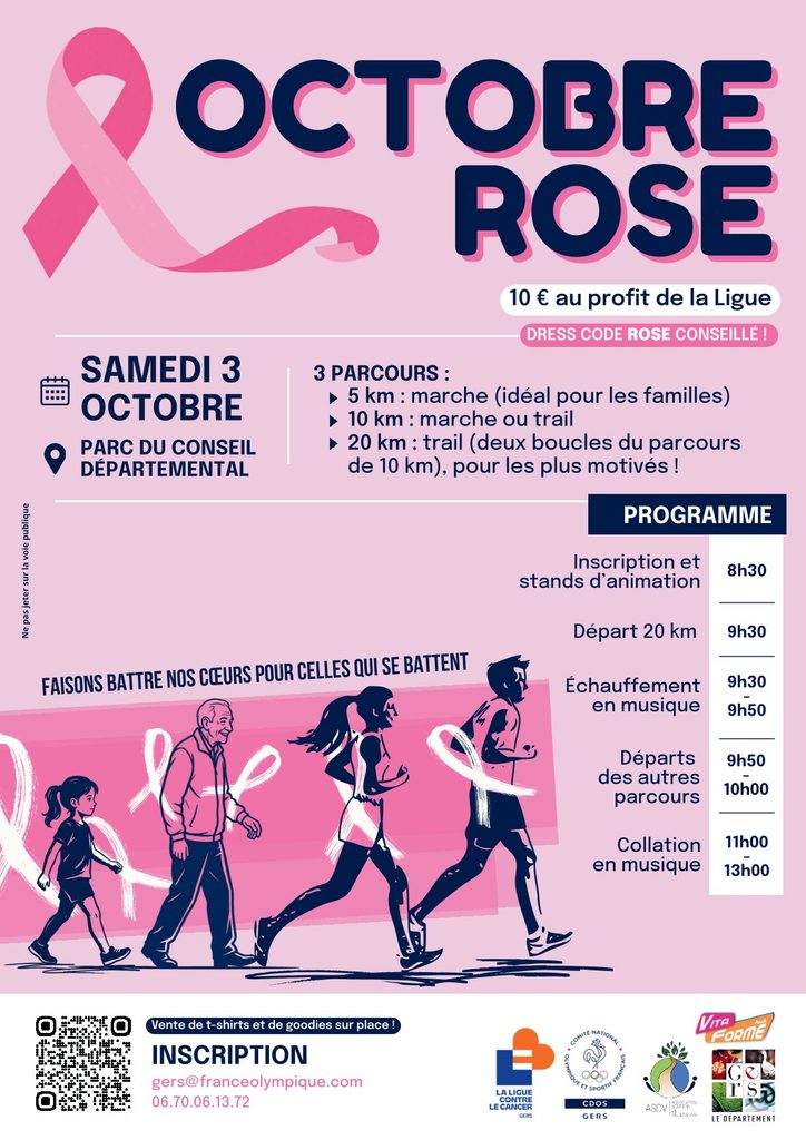 3 parcours pour Octobre rose au parc du conseil départemental d'Auch, samedi 3 octobre 2026